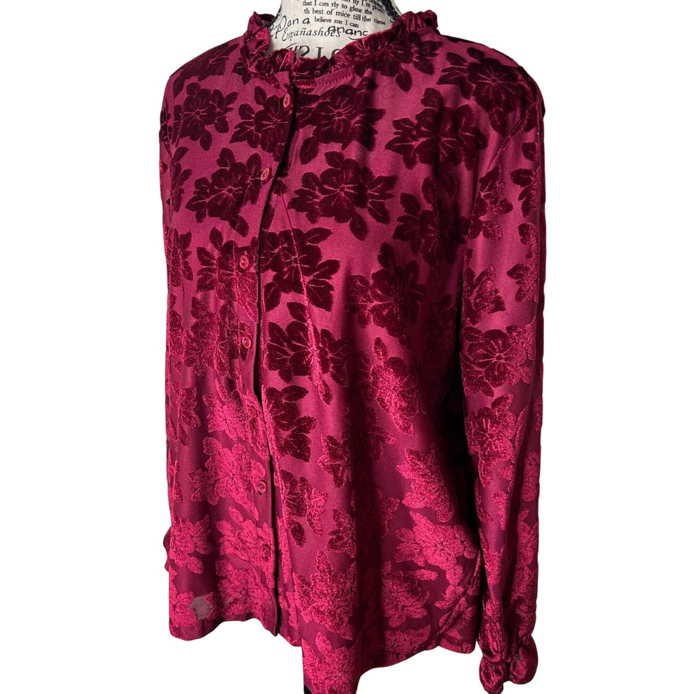 Burgundy Burnout Velvet Floral Top XL Witchy Goth Whimsigoth